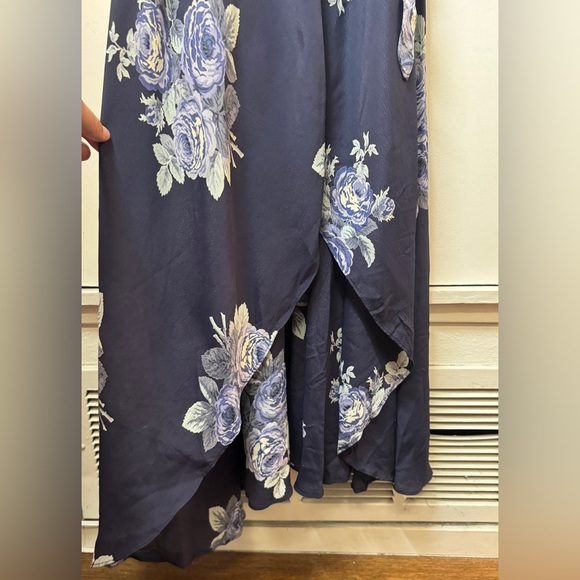Reformation Oversized Floral Navy Blue Maxi Short Sleeves Wrap Cocktail Dress S - Picture 10 of 17